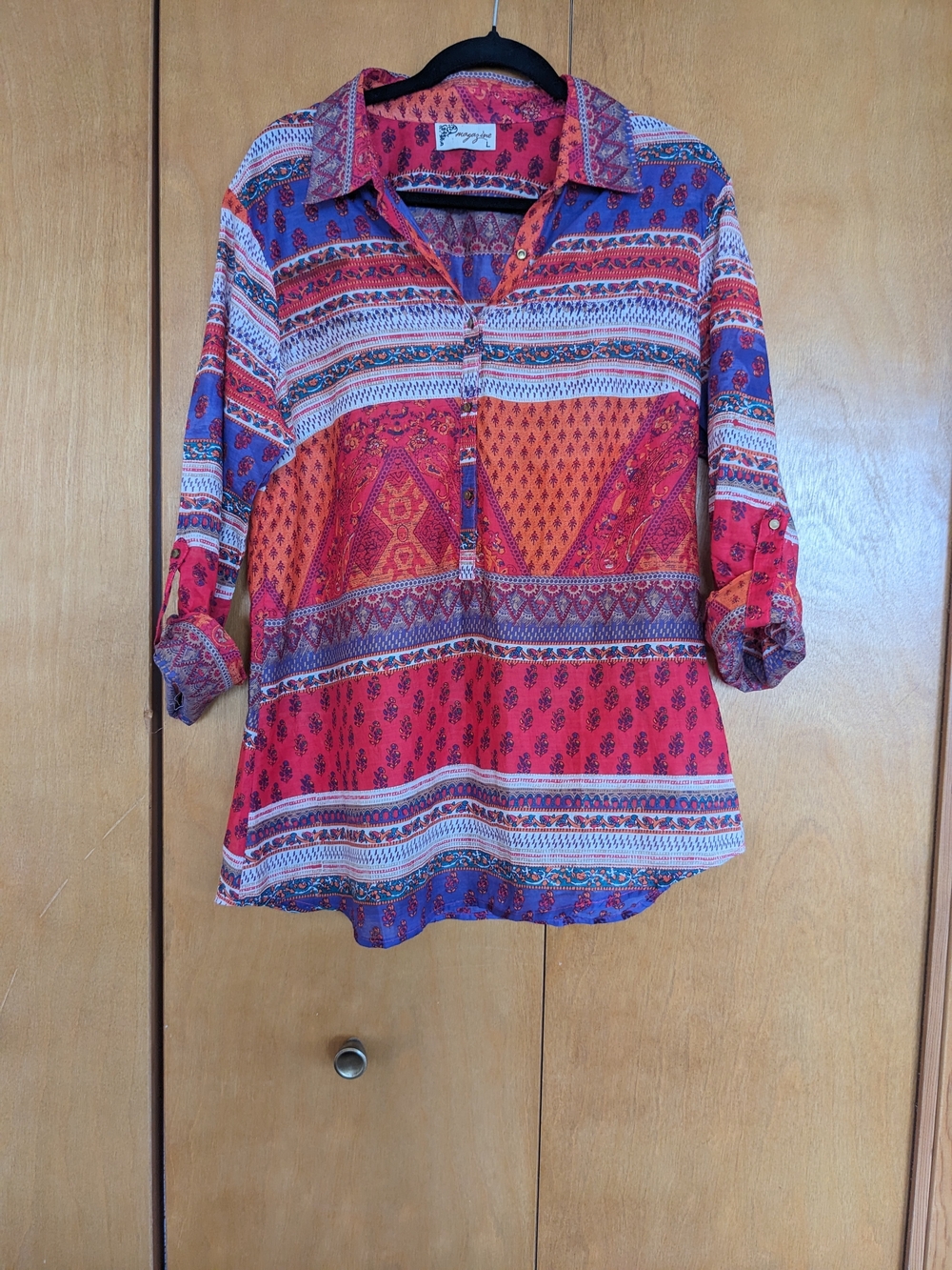 VTG Boho Patchwork Tunic Blouse – Magazine Cotton Voile Top L